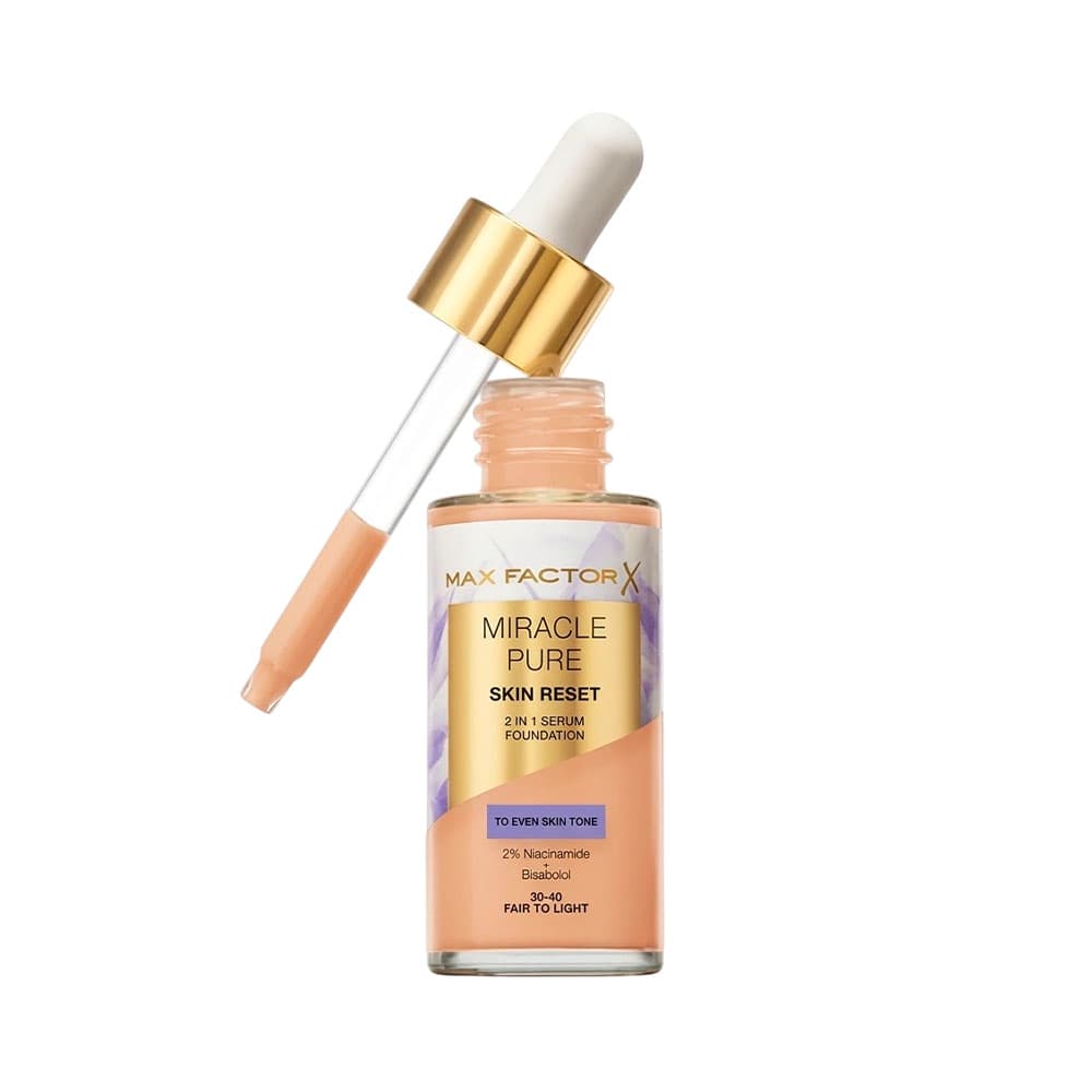 Anúncio: BASE MAX FACTOR MIRACLE PURE SKIN RESET 2-IN-1 FAIR TO LIGHT 30ML
