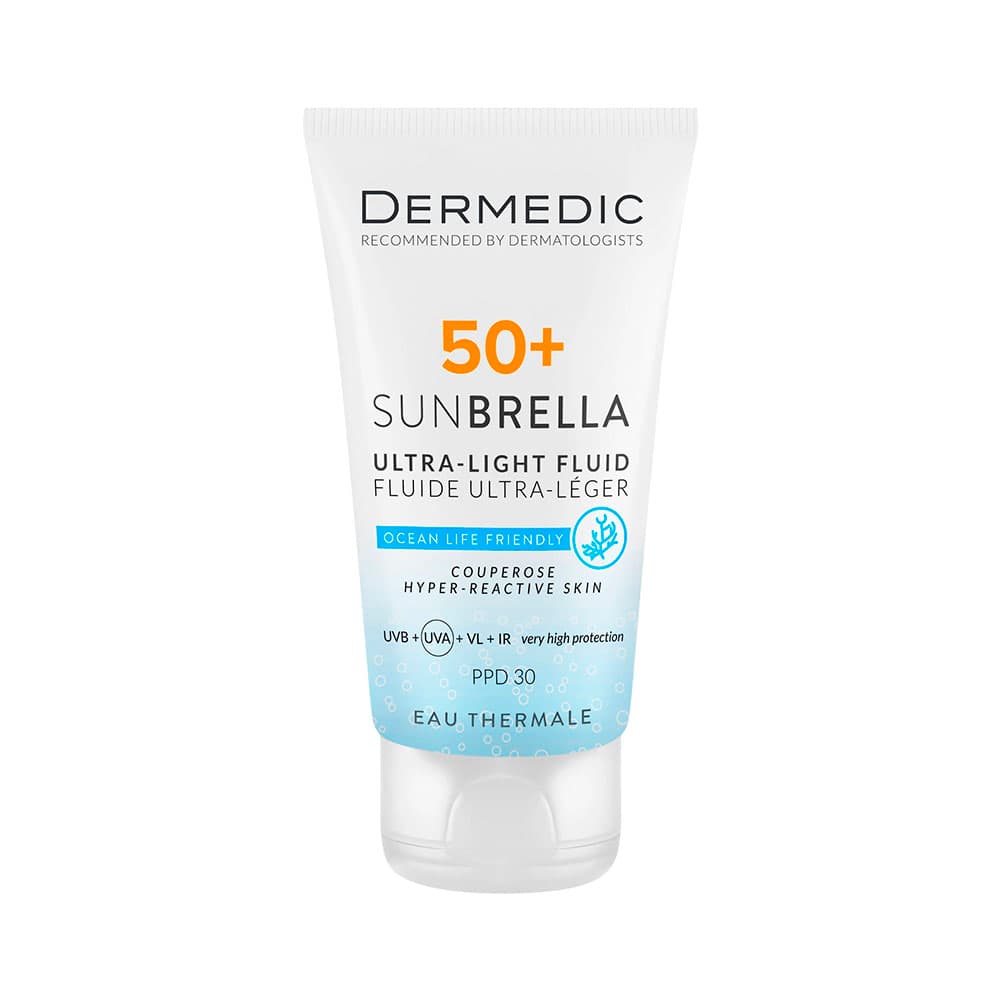 Anúncio: PROTECTOR SOLAR DERMEDIC SUNBRELLA ULTRA-LIGHT FLUID COUPEROSE HYPER-REACTIVE SKIN SPF50+ 50ML