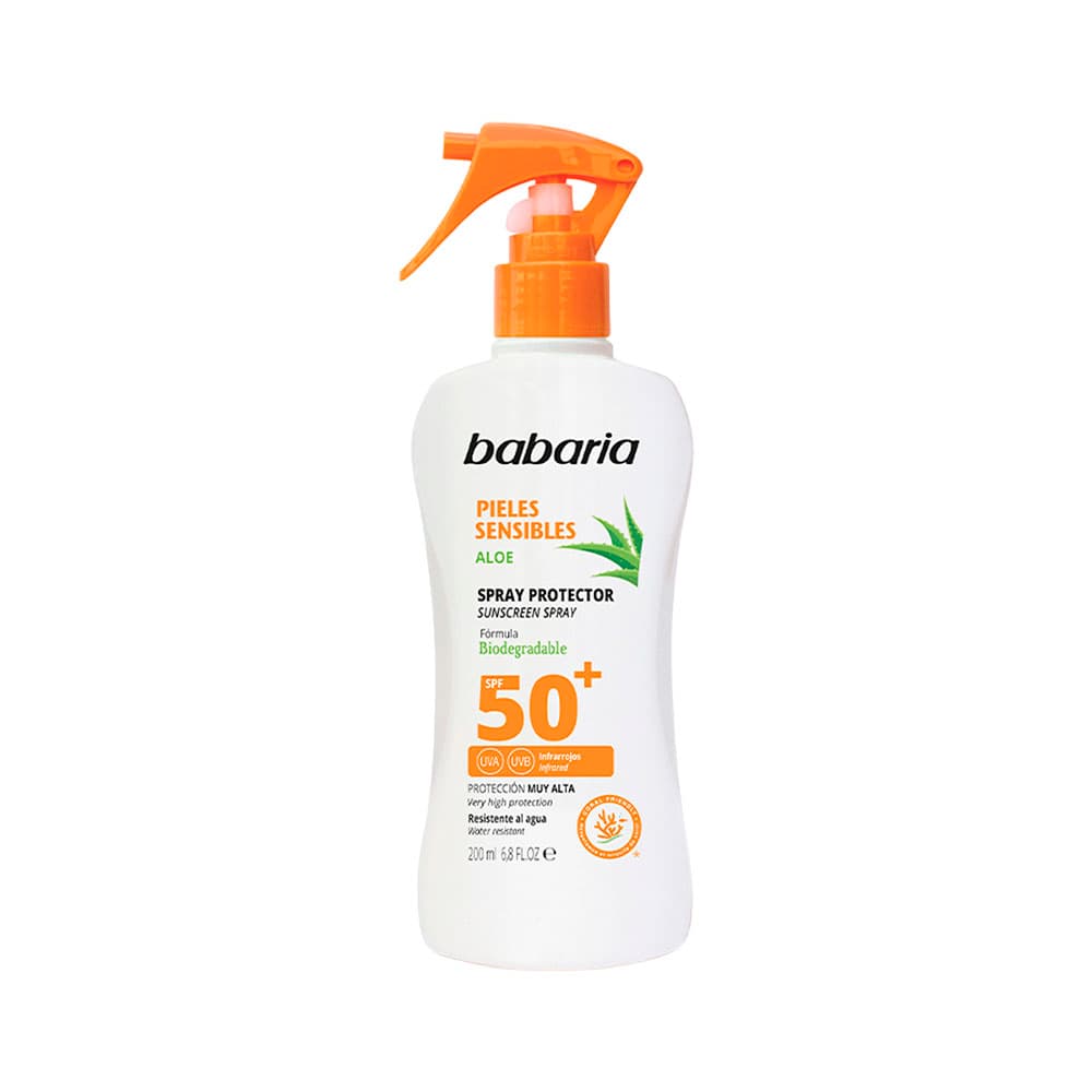 Anúncio: SPRAY PROTECTOR BABARIA ALOE PIELES SENSIBLES BIODEGRADABLE SPF50+ 200ML