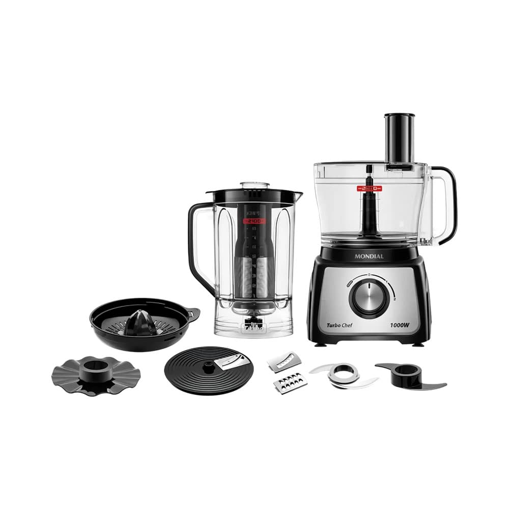 Anúncio: MULTIPROCESADOR + LICUADORA MONDIAL TURBO CHEF MPN-01-BF 9 EN 1 1000W 220V NEGRO - PLATA