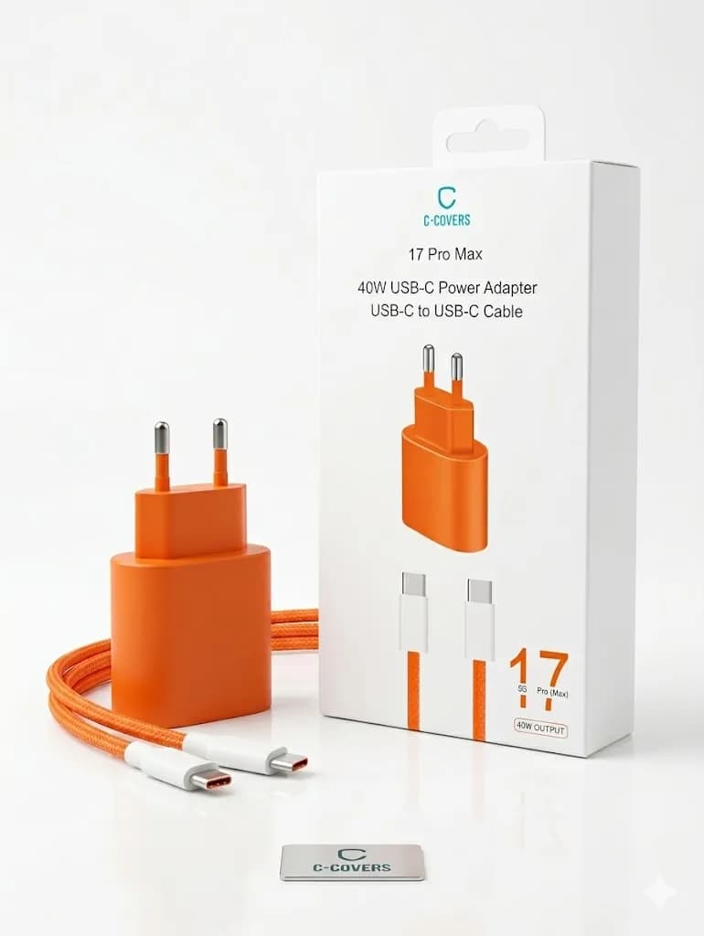Anúncio: C-covers Cargador 40W 2EN1 Fuente+cable USB-C A USB-C Naranja/blanco