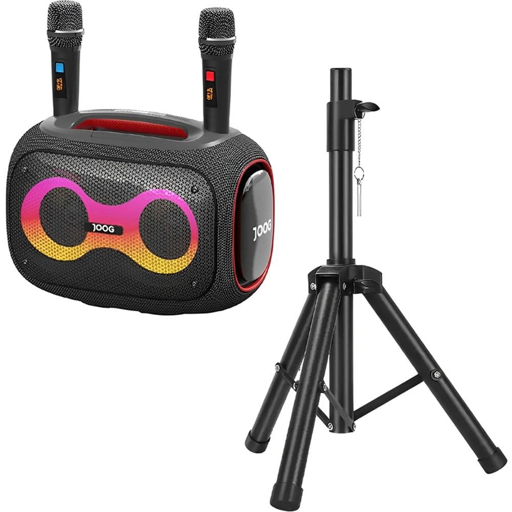 Anúncio: Speaker Joog Pair 1000 com 2 Microfone 130W IPX6 TWS Cinza + Tripé HS-01
