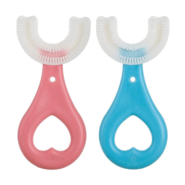 Anúncio: Escova de Dentes de Silicone Infantil Formato em U 360º - Cores: Azul ou Rosa