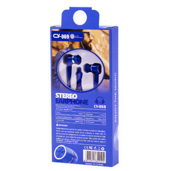 Anúncio: Fone de Ouvido Com Fio CY-069 Stereo Earphones Aux 3.5MM - Azul