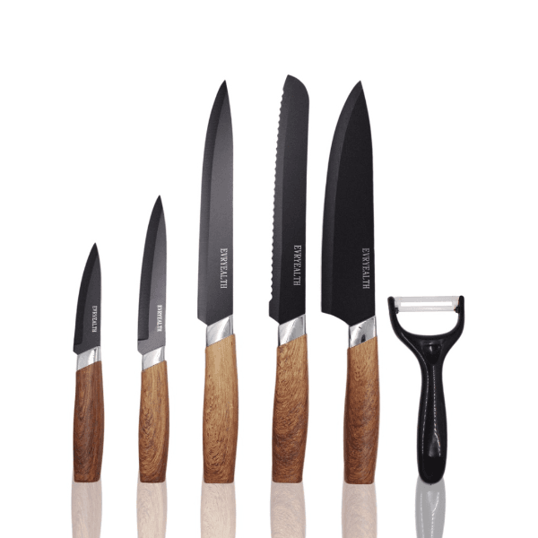 Anúncio: Kit de Facas Para Cozinha Evryealth 6 Em 1 Com Descascador - Preto/Marrom
