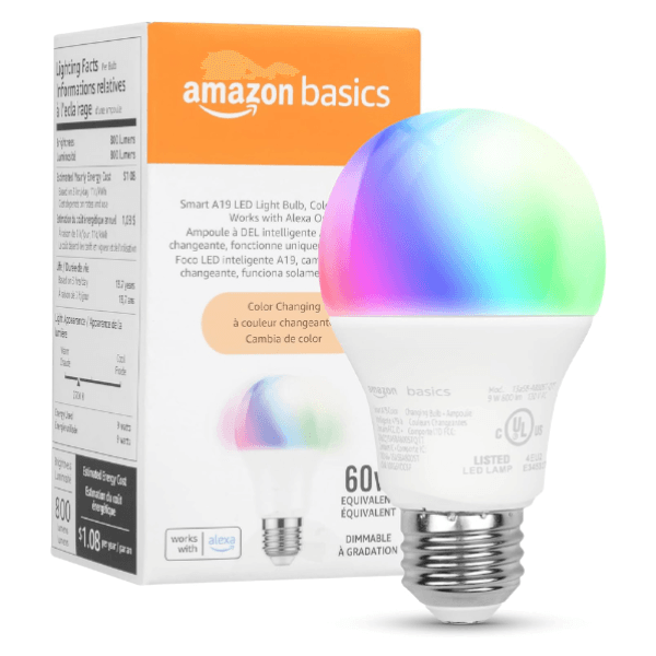 Anúncio: Lampada LED Amazon Basics A19 Light Bulb / RGB / Wifi / Compativel com Alexa / 120V ~ 60Hz