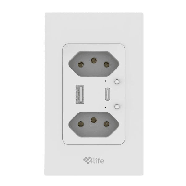 Anúncio: Tomada De Parede 4life Wi-Fi Smart Wall Dual Socket + USB FLS2BRW / 2400W Gang / 2x Socket + 1x USB-A + 1x USB-C / Bluetooth / Compativel Com Alexa e Google Home / 100-240V ~50/60Hz / App Smart Life - Branco