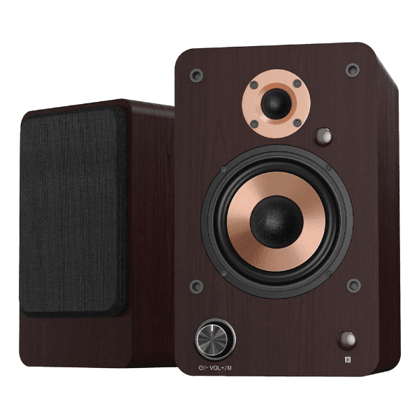 Anúncio: Speaker / Caixa de Som Bookshelf Lonpoo LP-42M Com Bluetooth / Aux / Coaxial / USB / Controle Remoto - Marrom