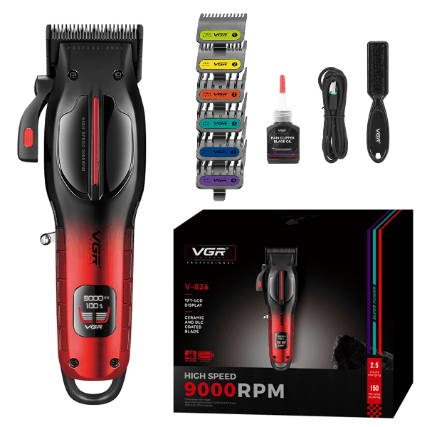 Anúncio: Cortador de Cabelo Voyager VGR V-026 / 9000Rpm / Com Acessórios / Recarregável - Preto/Vermelho