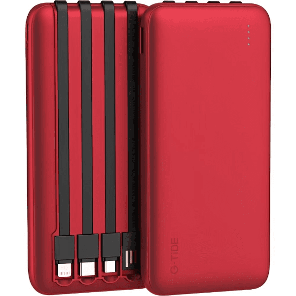 Anúncio: Carregador Portatil PowerBank G-TiDE P1 / 10.5W / 10000Mah / Com Cabo Embutido USB - MicroUSB - USB-C - Lightning - Vermelho