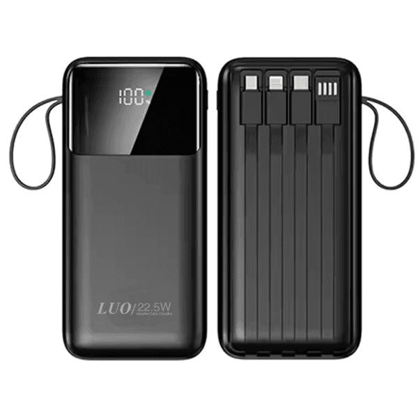 Anúncio: Carregador Portátil PowerBank Luo LU-6082 / 12000mAh / 22.5W / USB X2/ USB-C / Com cabo Embutido Lightning - USB - USB-C - Micro USB - Preto