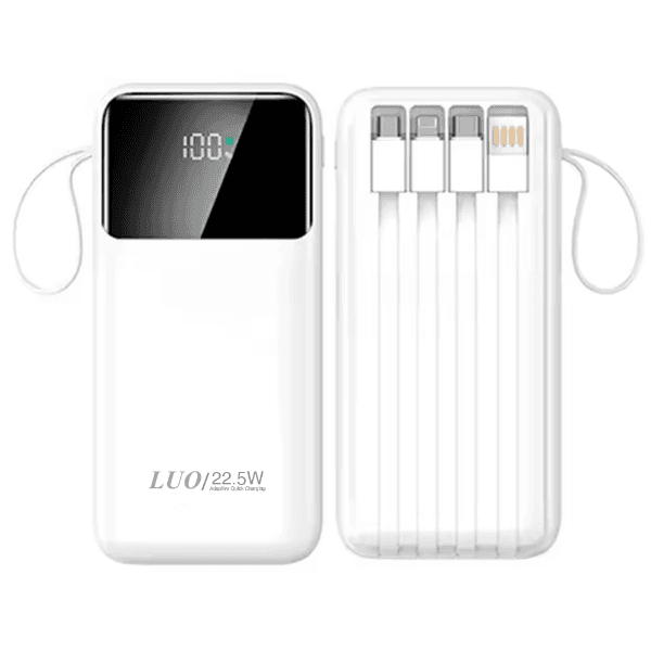 Anúncio: Carregador Portátil PowerBank Luo LU-6082 / 12000mAh / 22.5W / USB X2/ USB-C / Com cabo Embutido Lightning - USB - USB-C - Micro USB - Branco