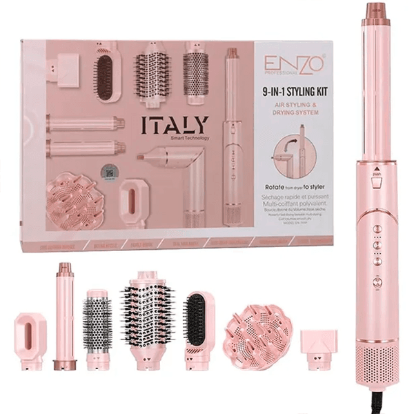 Anúncio: Kit Escova Secadora Modeladora Enzo EN-755P / 9 Em 1 / 1500W / 220-240V ~ 50/60Hz - Rosa
