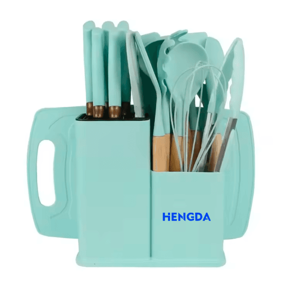 Anúncio: Kit De Utensílios Para Cozinha Hengda YQ10413 De Silicone Com Cabo De Madeira / Com 18 peças - Verde Claro
