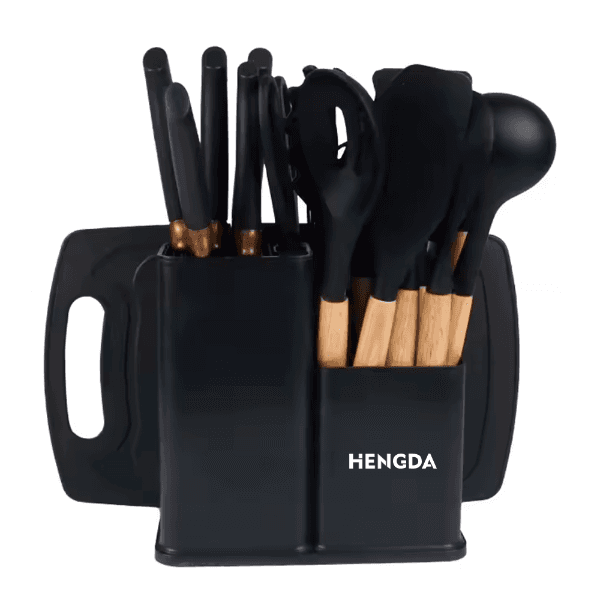 Anúncio: Kit De Utensílios Para Cozinha Hengda YQ10413 De Silicone Com Cabo De Madeira / Com 18 peças - Preto