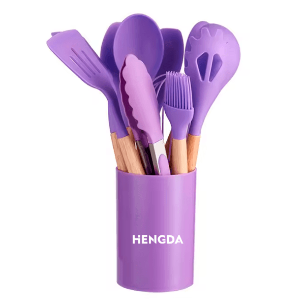 Anúncio: Kit De Utensílios Para Cozinha Hengda YQ10412 De Silicone Com Cabo De Madeira / Com 12 peças - Roxo