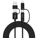 Anúncio: Cabo 4Life 4 Em 1 FLKACCL2 Power Flex Series / 1X USB-A / 1X Lightning / 2X USB-C / Com Display LED / 2 Metros / 60W - Preto (Nylon)