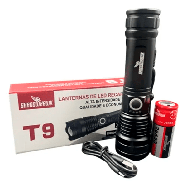 Anúncio: Lanterna LED Shadowhawk T9 / 990000W / Pilha Recarregavel - Preto