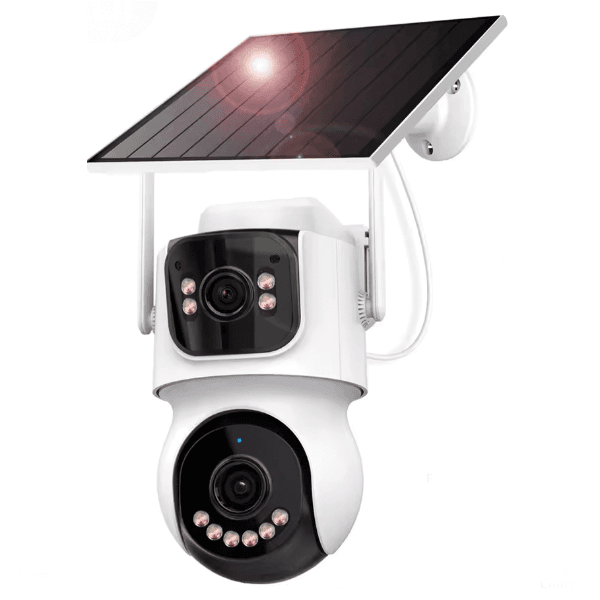 Anúncio: Camera de Segurança Smart Solar TQ9-AV4-4GQ / 4MP x2 / 2 Cameras / Microfone / Alarma / Detecção Humana / Visao Noturna / App Icsee - Branco/Preto