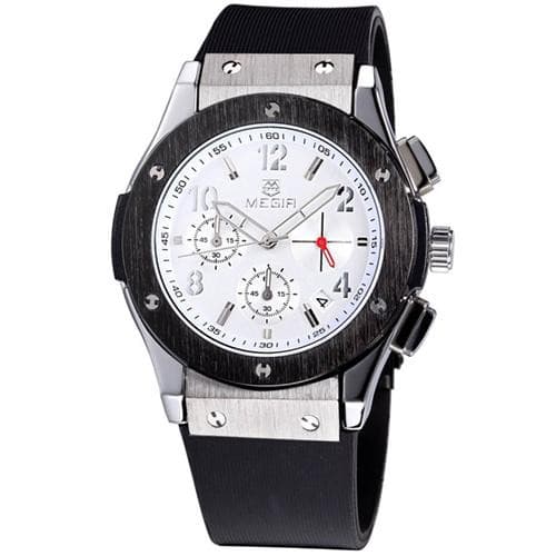 Anúncio: Relógio Analógico Megir Racing MN3002MBK-7 Masculino, Silicone - Prata e Preto