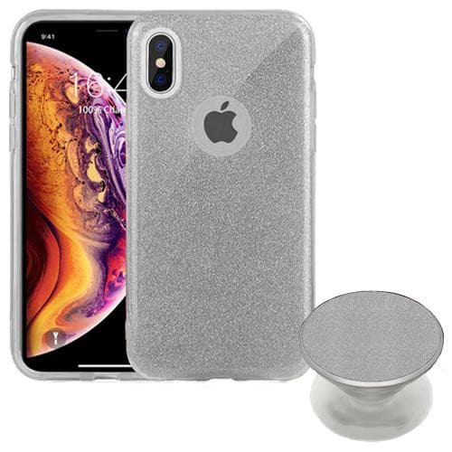 Anúncio: Capa 4Life Glitter para iPhone X com PopSocket Material TPU/PC - Prata