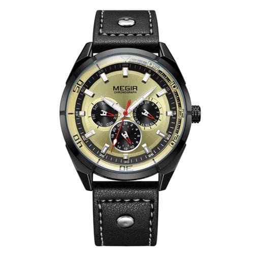 Anúncio: Relógio Analógico Megir Chronograph ML2072G-BK-3N1 Masculino, Couro - Preto e Dourado