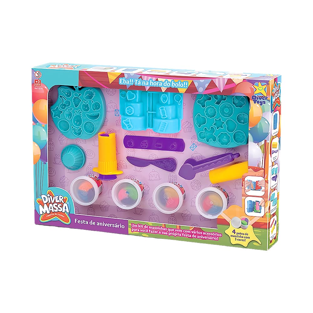 Anúncio: KIT DE PLASTILINA DIVERTOYS DIVER MASSA FIESTA DE ANIVERSARIO 8279 14 PIEZAS