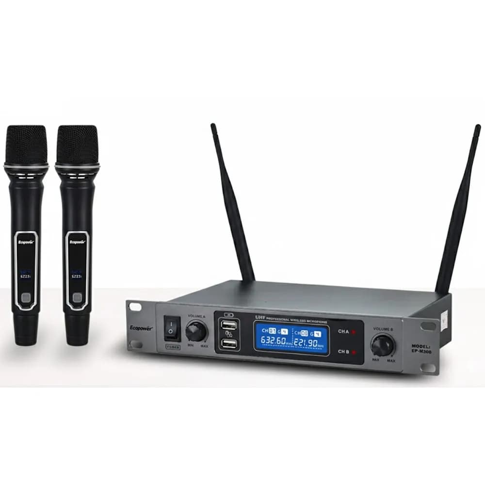 Anúncio: Ecopower Microfono Inalambrico EP-M308 2 Microfonos Bivolt Black
