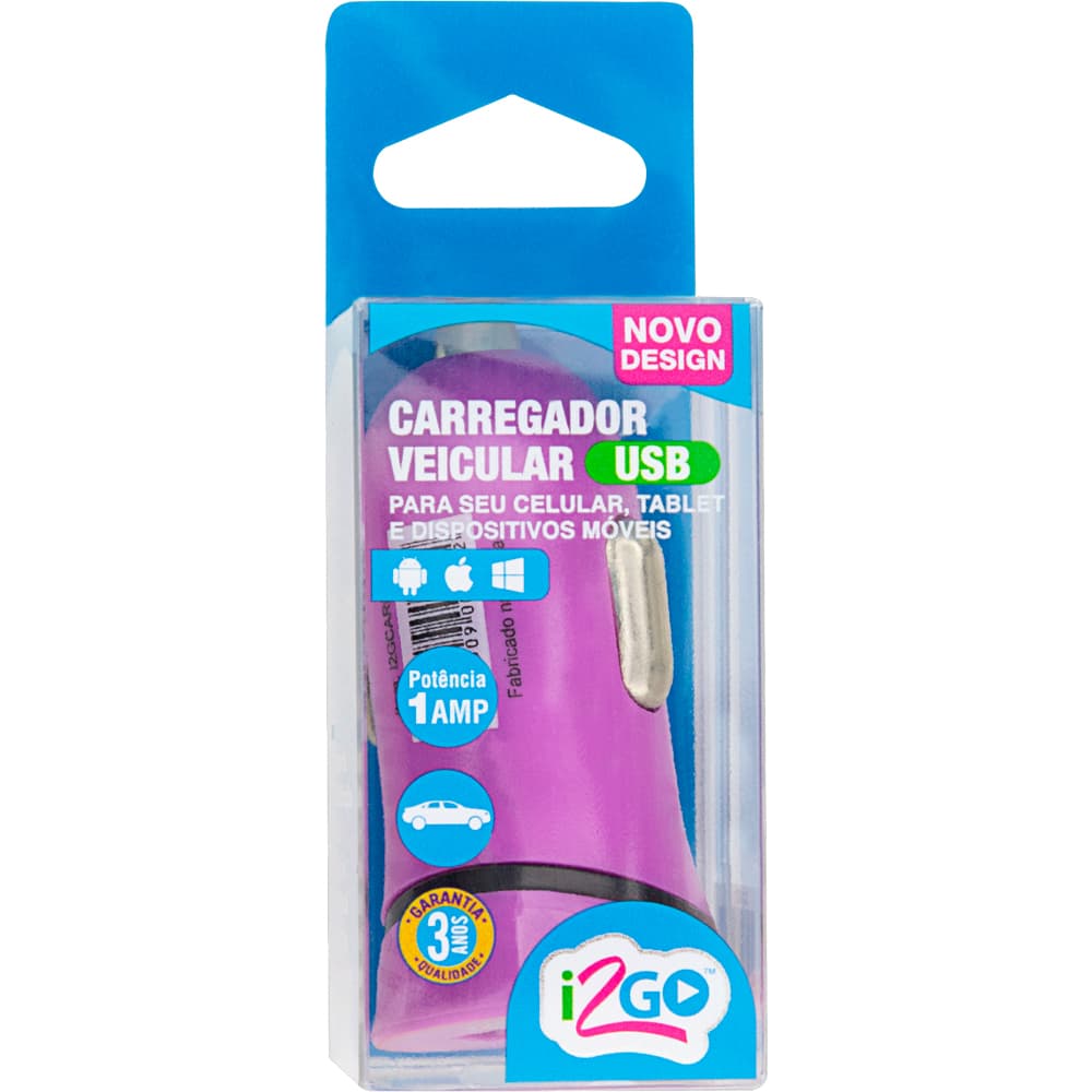 Anúncio: Carregador Veicular i2GO I2GCAR012PU USB – Roxo