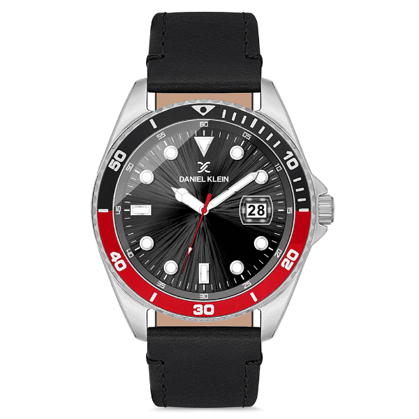 Anúncio: Relogio Analógico Masculino Daniel Klein DK.1.12665-2 Premium Gents / Pulseira de Couro Genuino - Preto/Vermelho/Prata