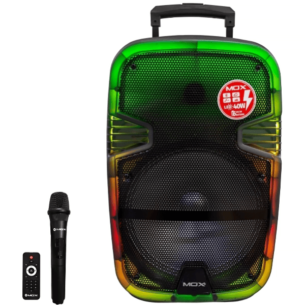 Anúncio: Speaker / Caixa de Som Mox MO-S1210 / 12" / Com Microfone / 40W / Bluetooth / USB / AUX / LED / Recarregavel - Preto