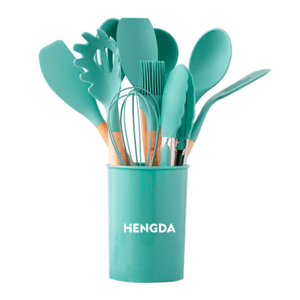 Anúncio: Kit De Utensílios Para Cozinha Hengda YQ10412 De Silicone Com Cabo De Madeira / Com 12 peças - Verde Oscuro