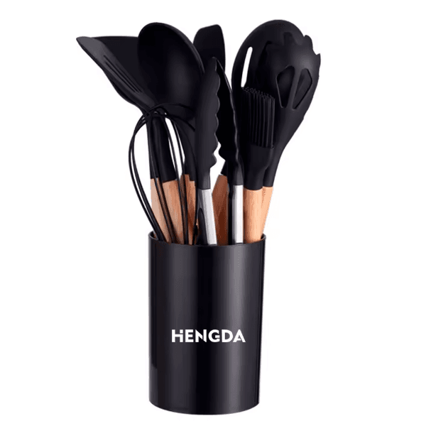 Anúncio: Kit De Utensílios Para Cozinha Hengda YQ10412 De Silicone Com Cabo De Madeira / Com 12 peças - Preto