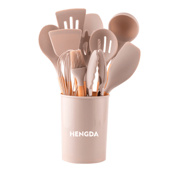Anúncio: Kit De Utensílios Para Cozinha Hengda YQ10412 De Silicone Com Cabo De Madeira / Com 12 peças - Beige