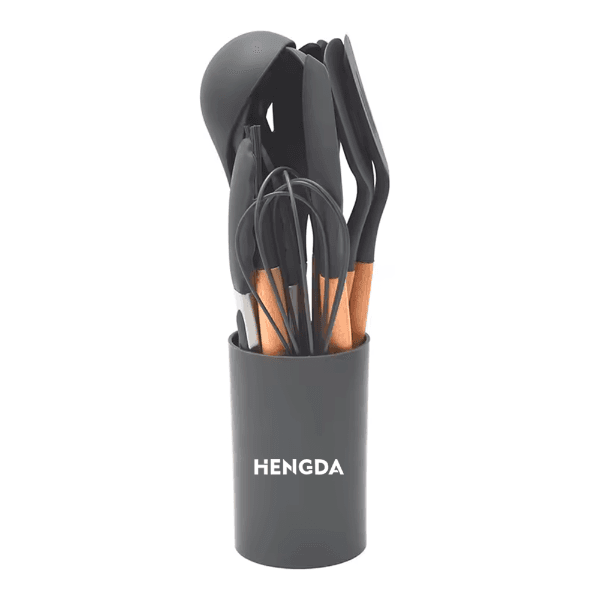 Anúncio: Kit De Utensílios Para Cozinha Hengda YQ10412 De Silicone Com Cabo De Madeira / Com 12 peças - Cinza