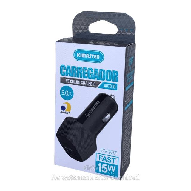 Carregador Veicular Kimaster CV2070UL 1 USB USB-C iPhone Preto