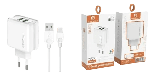 Ac Celular Fonte Carregador H'Maston Y24-3 Type-C Branco*