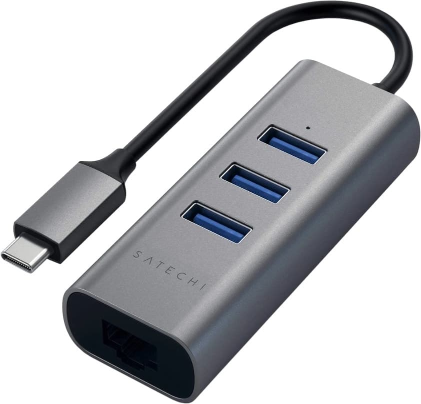Adaptador 2 Em 1 USB-C para Ethernet e Hub USB Satechi Cinza