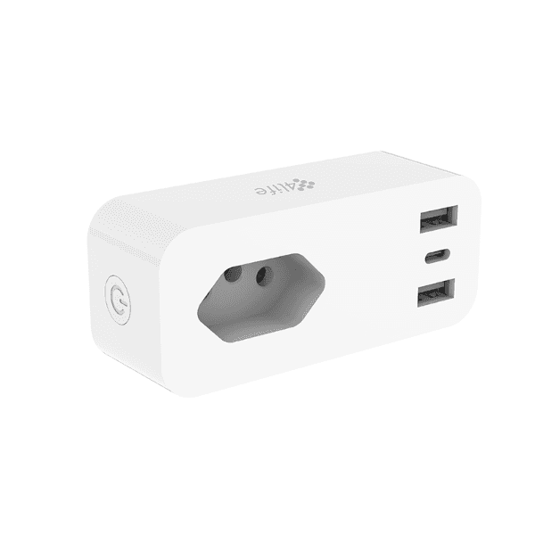 Adaptador de Tomada Inteligente 4Life Plug Pro FLP10A3UBR Bluetooth Wifi 2X USB 1X USB-C 10A 100V-240V ~ 50/60Hz Branco