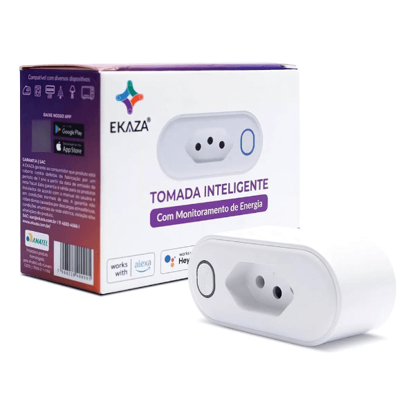 Adaptador de Tomada Inteligente Ekaza Ekat-T205-20A Smart 20A 2200W Wifi Compatível com Alexa e Google Assistente Branco