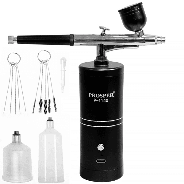 Aerógrafo Prosper P-1140 com Compressor de Ar Recarregável Preto