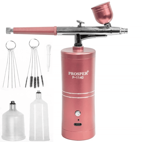 Aerógrafo Prosper P-1140 com Compressor de Ar Recarregável Rosa