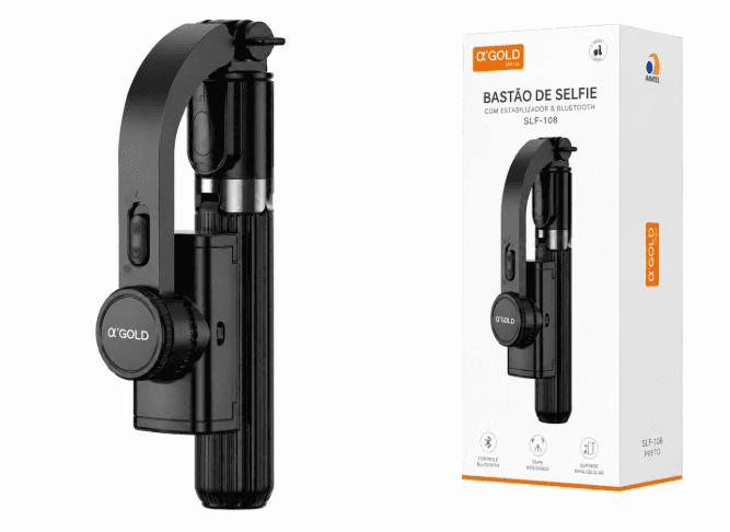 Bastão de Selfie A'Gold Slf-08 360° 190x68.5x39.5mm Preto