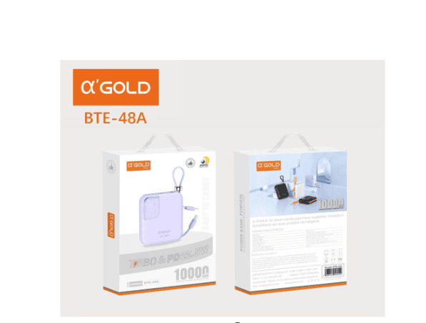 Power Bank A'Gold Cargador Portatil Pro Bte-48 10000mAh Turbo PD+22.5W Roxo