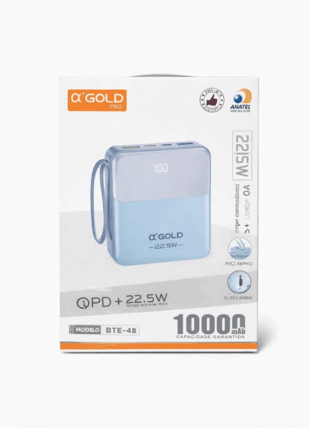 Carregador A'Gold Pro Bte-48A 10000mAh Turbo & Pd 22.5W Azul