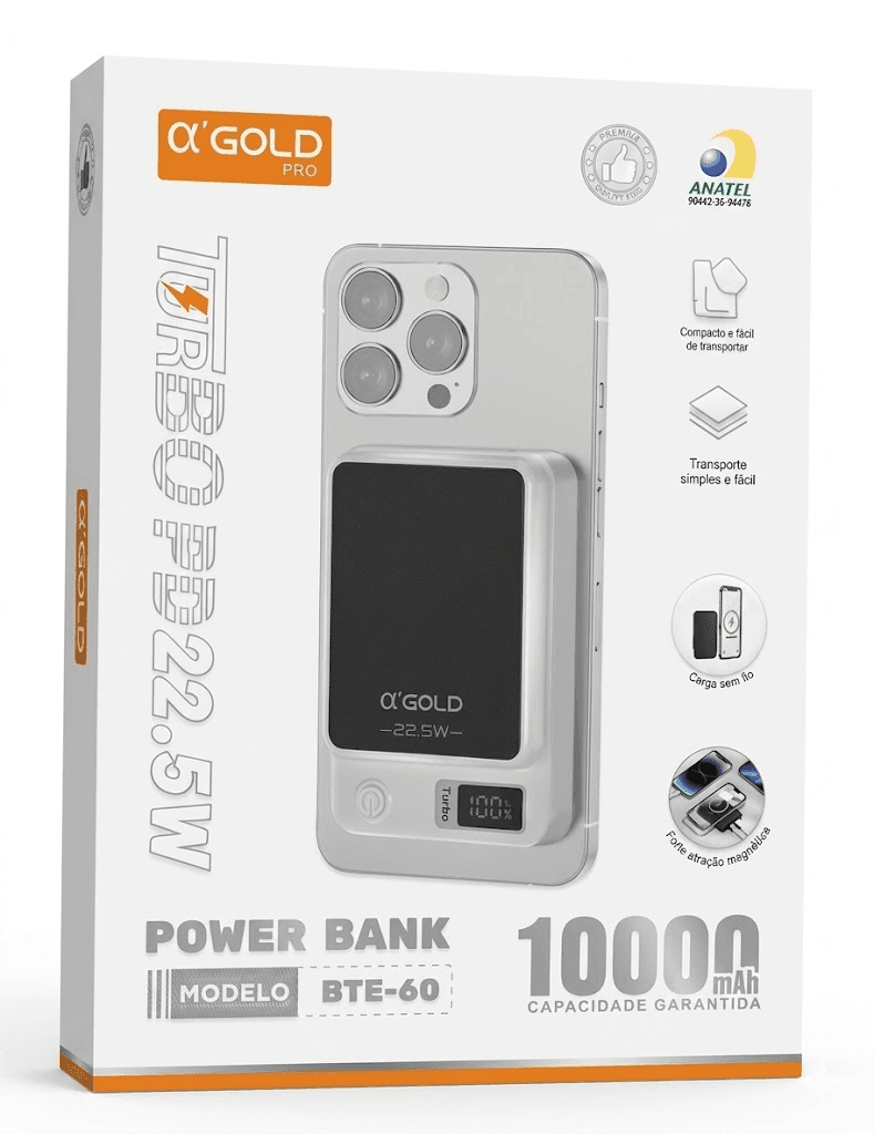 Power Bank A'Gold Cargador Pro Bte-60 10000mAh Turbo Pd 22.5W Black/white