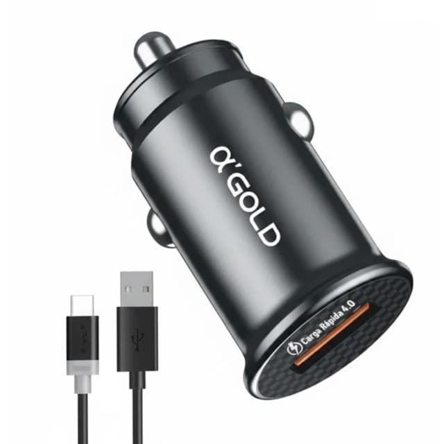 Carregador Veicular A'Gold Cj04-2 C.rápida USB-A 20W c/cable Preto