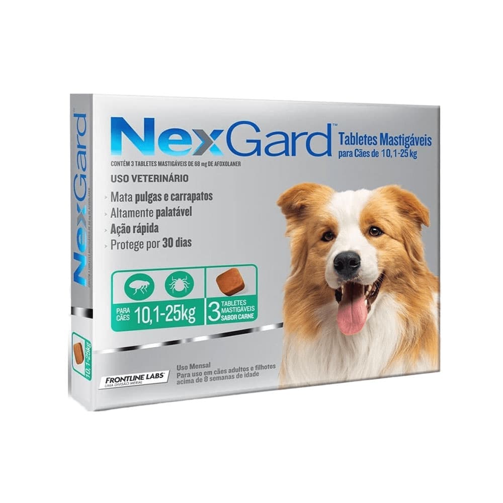 Antiparasitário NexGard 10.1-25KG 3 Tabletes