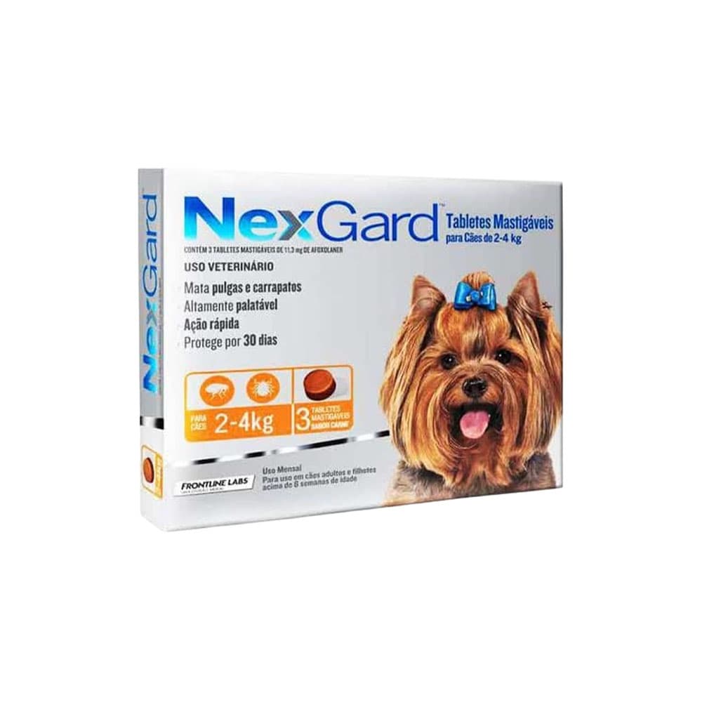 Antiparasitário NexGard para Cães de 2-4KG com 3 Tabletes