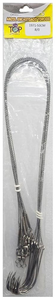 Anzol Top Fishing 1971 Encastoado Torcido 8/0 com 10 Pçs